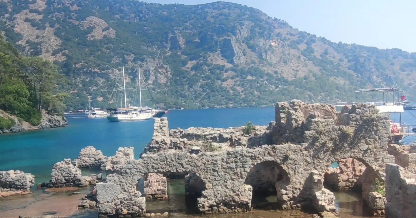 Fethiye bay with mountains in the background